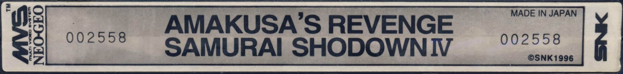 Samurai Shodown IV — official cart label